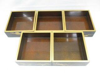 H397: High - class Japanese tier of old lacquered boxes JUBAKO w/MAKIE and NASHIJI 8