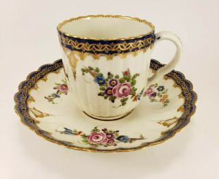 18th C Worcester Dr Wall First Period Porcelain Tea Cup Saucer Wedding Crescent