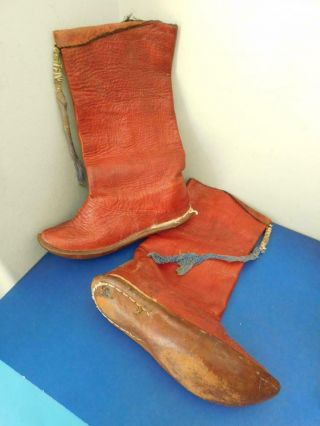 Vintage North American Inuit Eskimo Mens Leather Boots Mukluks