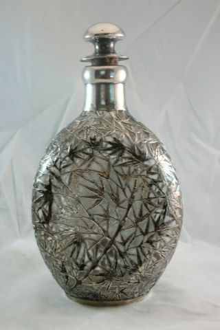 Antique Chinese or Japanese Export Sterling Silver Overlay Decanter Bamboo Motif 3