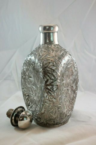 Antique Chinese or Japanese Export Sterling Silver Overlay Decanter Bamboo Motif 4