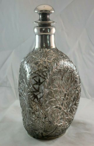 Antique Chinese or Japanese Export Sterling Silver Overlay Decanter Bamboo Motif 6