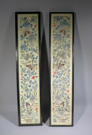 Fine Antique Framed Chinese Silk Embroidery Panels Robe Sleeves