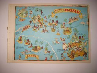 Antique 1938 Hawaii Samoa Our Usa A Gay Geography Cartoon Pictorial Map Nr