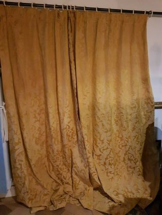 Antique French Old Curtain 96.  85 " X 55.  11 " Yellow Damask Cotton Castle