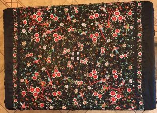 Lovely c1900 Hand Embroidered Victorian Chinese Piano Shawl Floral & Birds 54x54 5