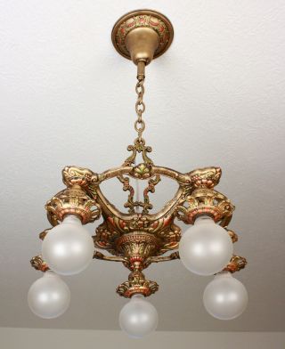 SWEET 20 ' s ART DECO Antique Vintage Ceiling Light Fixture CHANDELIER 4