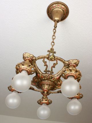 SWEET 20 ' s ART DECO Antique Vintage Ceiling Light Fixture CHANDELIER 5