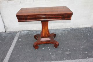 Great Antique American Empire Flame Mahogany Game Card Console Table,  19th C.