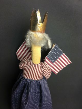 Tall Folk Art Lady Liberty Primitive Cloth Doll 2 Flags Stand Patriotic 4th July 8