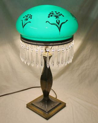 Antique Emerald Green Mushroom Shade Pairpoint Electric Table Lamp