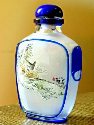 Fine Antique Chinese Reverse Inside Painted Glass Waterfall Snuff Bottle Signed