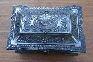 19c.  French Empire Napoleon III L.  Oudry Silver Bronze Jewelry Casket Box Neptune 4