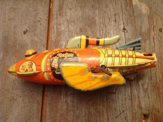 Vintage 1930s Buck Rogers Tin Litho Rocket Ship.  Spaceship Toy Wind - Up.  Marx