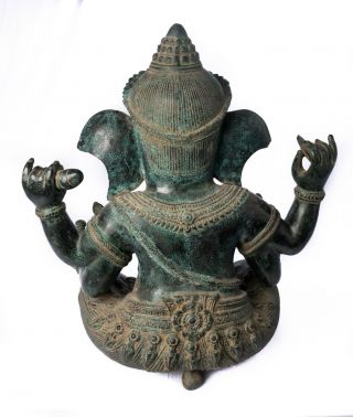 Antique Khmer Style Large Seated Bronze Ganesha Statue - 58cm/23 