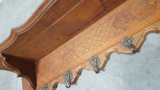 6 ' Wide Salvage Antique French Carved Oak Coat Rack Hall 11 Hook Shelf Rack 5