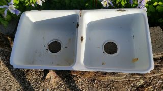 Vintage Cast Iron & Porcelain Double Sink 2