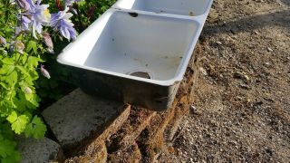 Vintage Cast Iron & Porcelain Double Sink 4