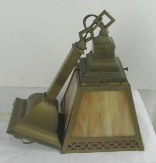 Antique Brass Art Deco Slag Glass Ceiling Lamp Light Fixture Art Neauvou