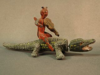 Heyde Figure Of Devil Playing A Violin Riding On Back Of A Bobble Head Alligator
