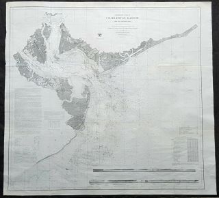 1856 Us Coast Survey Large Antique Map,  Chart Charleston Harbor,  South Carolina