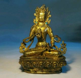 Vajrasattva Bodhisattva - Gilt Bronze,  Turquoise,  Coral & Garnet Settings - 20th C