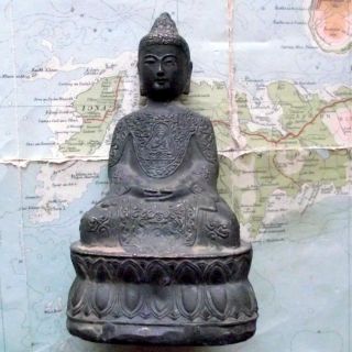 Old Solid Bronze Patinated Buddha Figure : Meditating Buddha 5 " Weighs 1/2lb