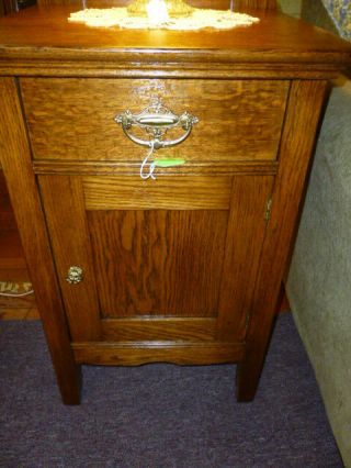 Antique nightstand Oak 1900 ' s end table brass hardware refinished 19 