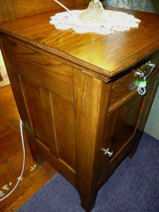 Antique nightstand Oak 1900 ' s end table brass hardware refinished 19 