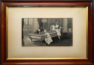 Neyret Freres Et Cie,  Paris,  Antique Framed Woven Silk Picture,  Billiard Lesson