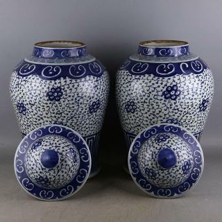 A Pair Great Chinese Blue&White Porcelain Put Lotus Flower Hat - Covered Jar 2