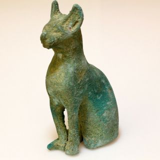 Intact & Large Size Ancient Egyptian Bronze Cat Statue Circa 100 Bc - Ad