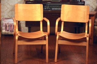 Thonet Bent Maple Plywood Armchair Pair (2),  Mid - Century Modern,