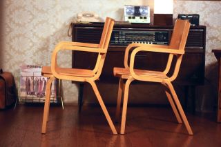 Thonet Bent Maple Plywood Armchair Pair (2),  Mid - Century Modern, 2