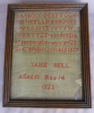 Antique Sampler Jane Bell Aged 10 May 14,  1823 Framed 13 1/2 " X 10 1/2 "