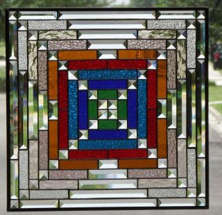 • Impact • Beveled Stained Glass Window Panel - 20 3/8 " Diag.  28 3/4 "