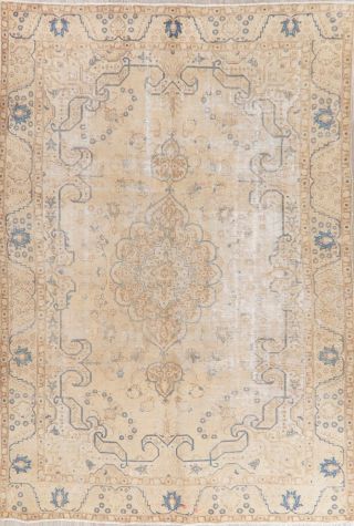 Antique Geometric MUTED Beige Blue Persian Oriental DISTRESSED Area Rug 8x11 2
