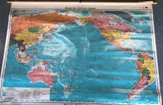 Vintage Cloth Roll Up Map 1 Layer Pacific Ocean Vintage,  Salvage,  Old,  Antique.