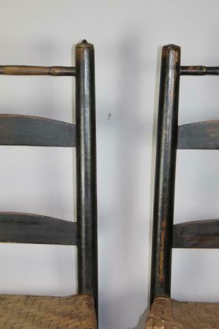 RARE 17TH C PILGRIM LADDERBACK CHAIRS RARE CARVER TOP RAIL IN OLD PAINT 4