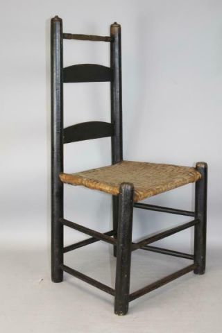 RARE 17TH C PILGRIM LADDERBACK CHAIRS RARE CARVER TOP RAIL IN OLD PAINT 5