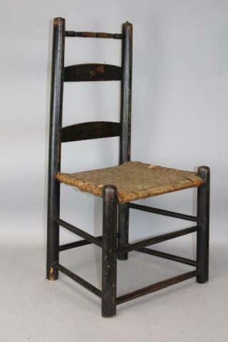 RARE 17TH C PILGRIM LADDERBACK CHAIRS RARE CARVER TOP RAIL IN OLD PAINT 7