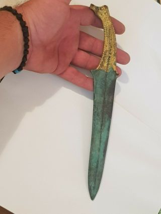 Imazing Extremely Rare Ancient Bronze D@gger Rare Animal Handle.  216 Gr 276 Mm
