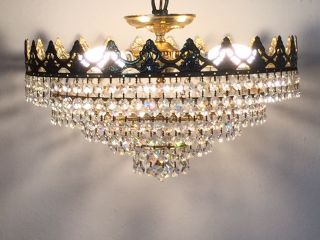 Antique Crystal Chandelier,  Brass/crystal,  39cm,  Stunning 5 Tiers/french/spanish