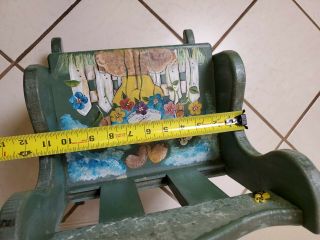 Hand painted child baby toddler doll rocking chair green bunny amish antique 2