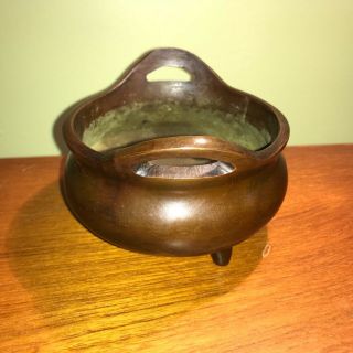 Bronze Vintage Footed Incense Burner Signed Bowl China Chinese Asian Asia Copper 5