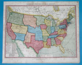 1850 Rare Map Texas United States Florida York California
