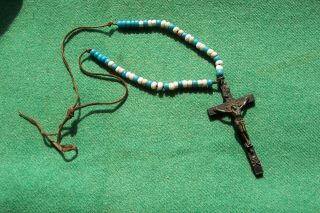 Antique Padre Bead Necklace With Skull And Bones Crucifix Cross