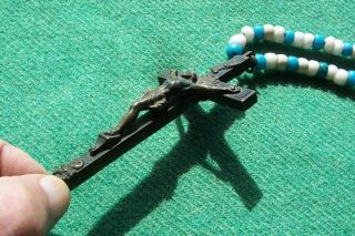 ANTIQUE PADRE BEAD NECKLACE with SKULL and BONES CRUCIFIX CROSS 4