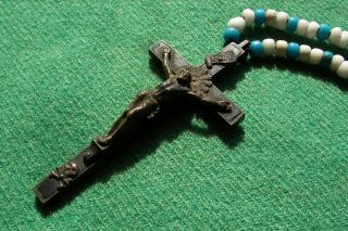 ANTIQUE PADRE BEAD NECKLACE with SKULL and BONES CRUCIFIX CROSS 5