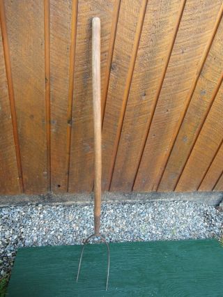 Great Vintage 2 Prong Hay Pitch Fork 44 " Wooden Handle Country Decor